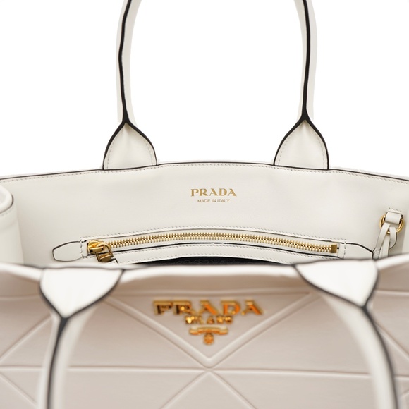 Prada Symbole Medium Tote With Topstitching White Leather 1BA378 New - Picture 7 of 7